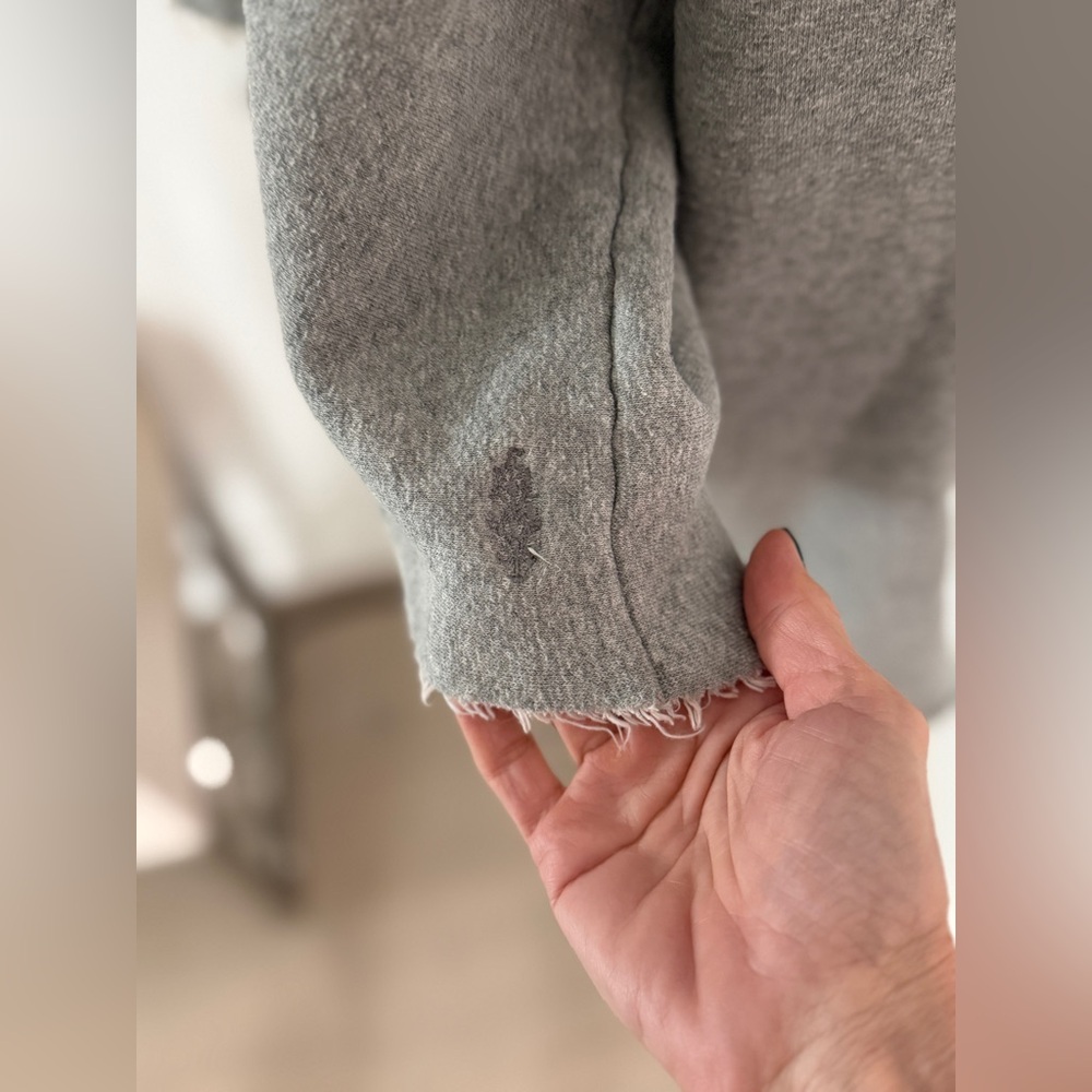Free People Movement raw edge grey terry sweatshirt with oversized hood size XS - Picture 7 of 8
